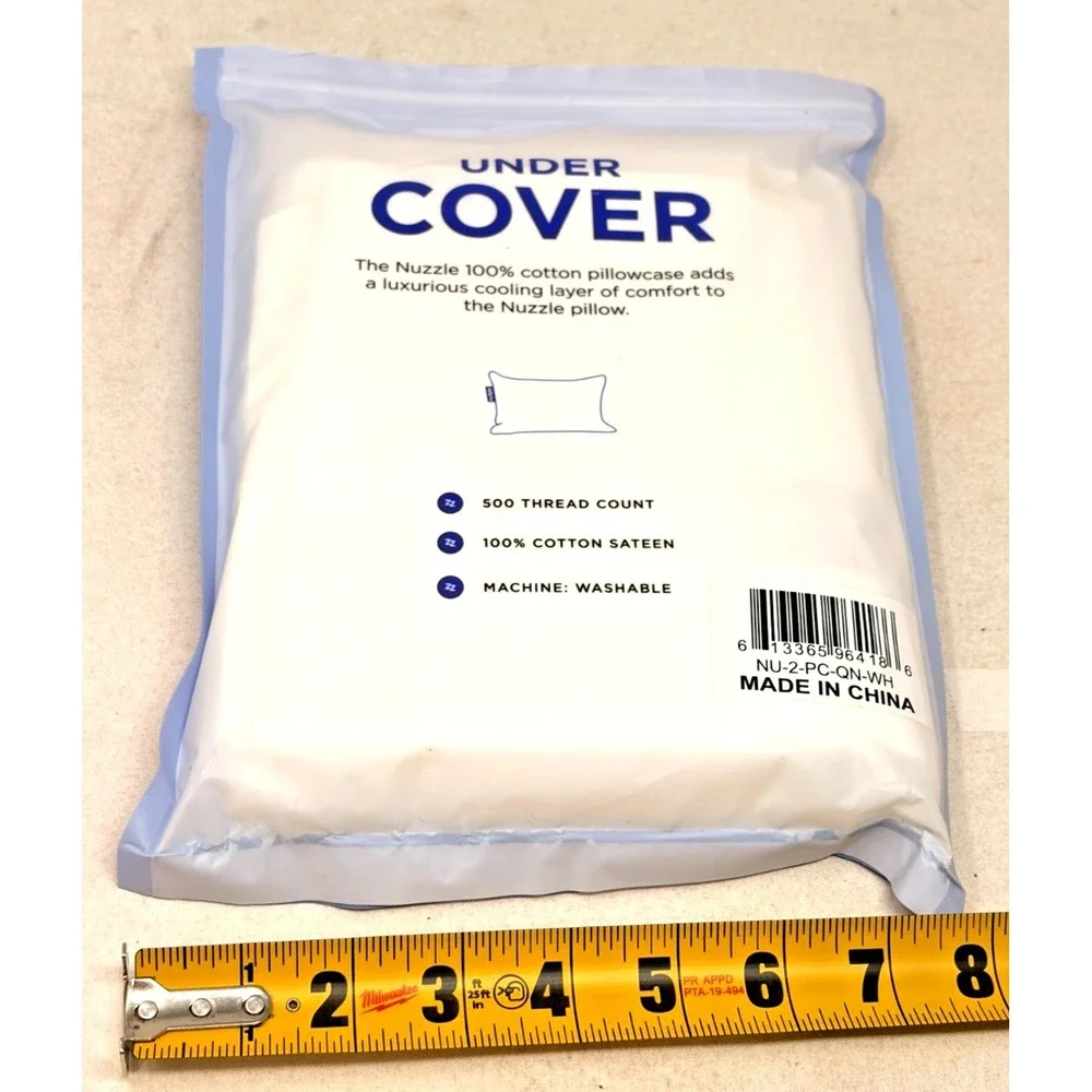 Nuzzle Queen Pillowcase White 100% Cotton Sateen 500 Thread Count New Sealed